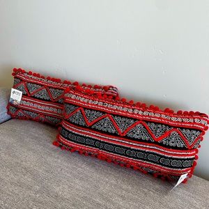 Batik Throw Pillows (inserts included) - red, black, white geometric print